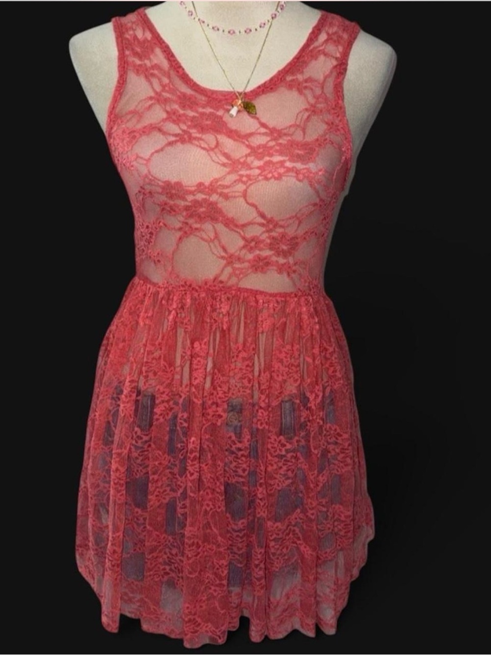 See You Monday Coral Lace Sleeveless Mini Dress